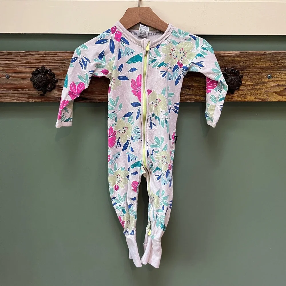 Bonds‎ Wondersuit Baby 12-18 Months Floral Long Sleeve Two-Way Zip Romper Size 1